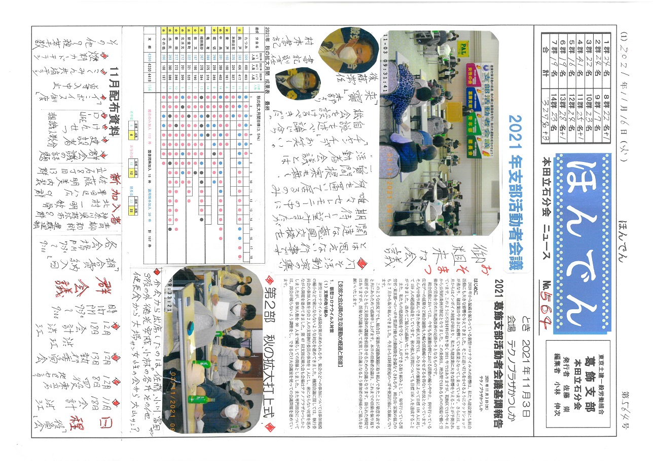 本田立石分会新聞　１１月号表面　564号