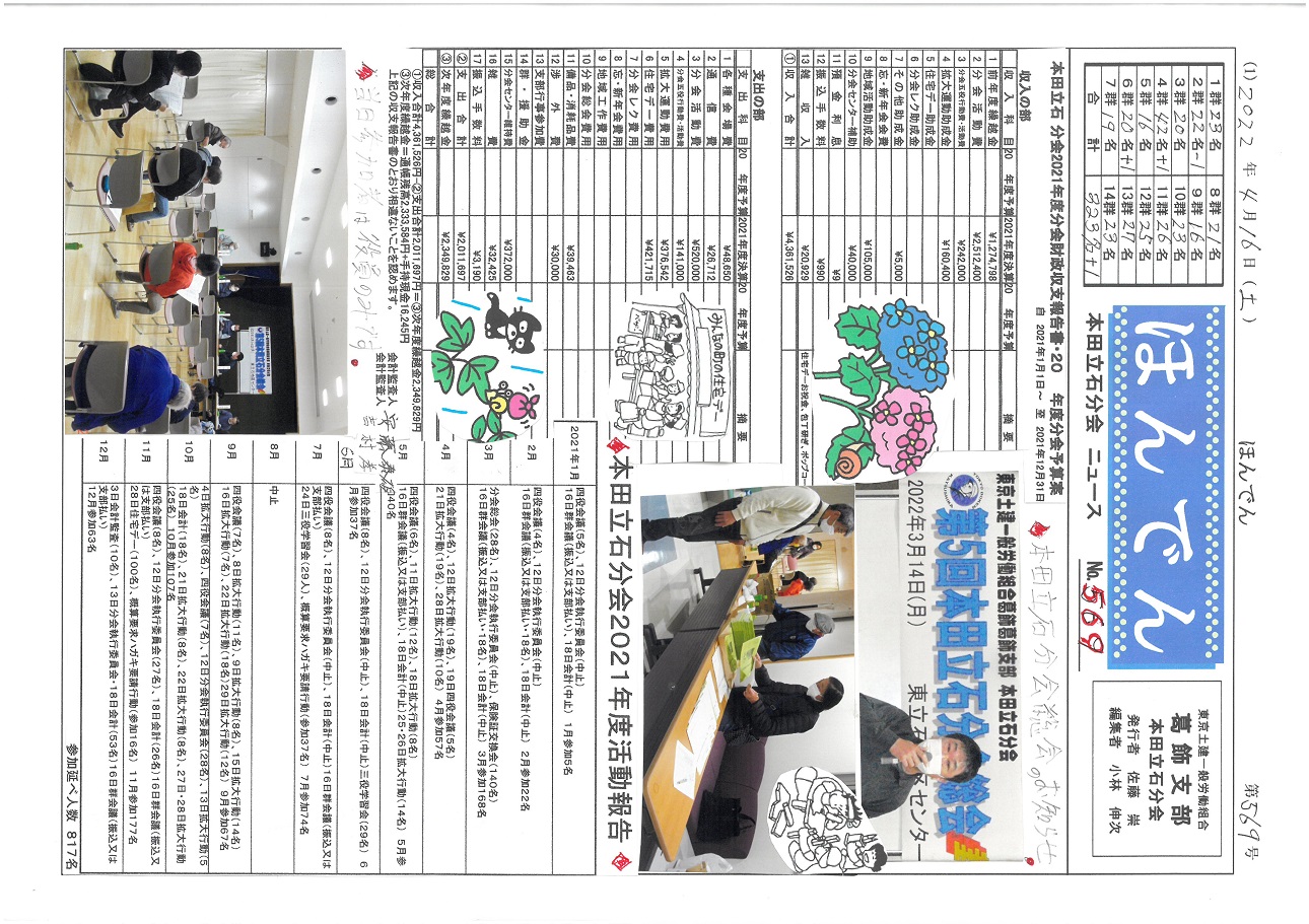 本田立石分会新聞　４月号表面　569号